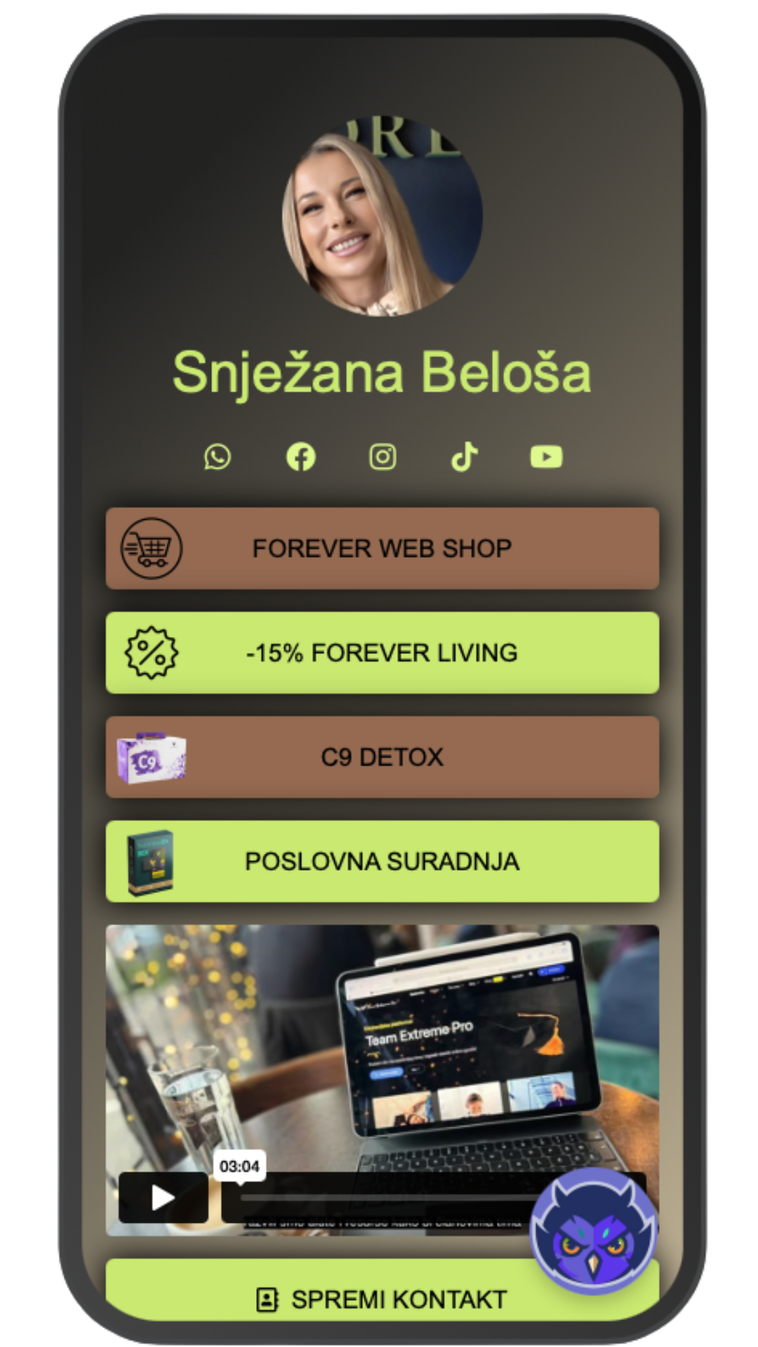 Screenshot of Forever Card App examples