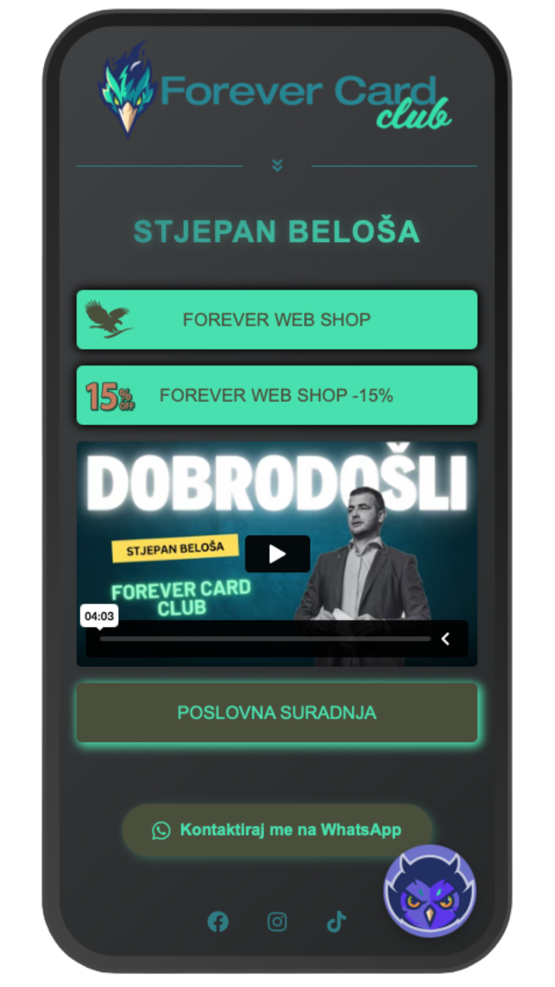 Screenshot of Forever Card App examples